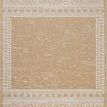Ivory and wheat indoor/outdoor flatweave rug with geometric tribal patterns and bordered edges