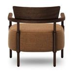 Back view showing gently curved wooden backrest and turned dowel legs