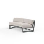 Redondo Curved Sofa with low back and brushed slate powder coated aluminum frame, light beige cushions