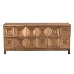 Front view of Musashi Walnut 6 drawer console table with visible drawer seams and wood grain detail