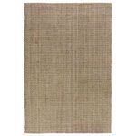 Rectangular hand-woven natural jute area rug in beige tones with a textured braided pattern