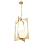 Angled front view showing depth of oval and rectangular panels surrounding the pendant’s opal globe