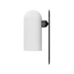 Side profile view of Odyssey sconce highlighting depth of cylindrical matte glass and mounting bracket