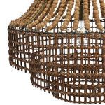 Close-up of woven rattan frame and dark wood bead strands on the Valencia Beaded Chandelier