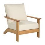 Ashland Teak Lounge chair with natural teak wood frame and thick cream-colored cushions on seat and back