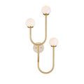 Highsmith Wall Sconce with milk glass globes viewed at slight angle showing curvature of brass stems
