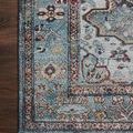 Detailed close-up of corner showing intricate floral border pattern with red and blue accents
