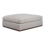 Rue Ottoman side angle showing thick feather-fill cushion and wooden base detail
