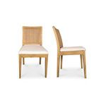 Set of 2 Orville dining chairs with light wood frame, rattan backrest, and beige cushioned seat