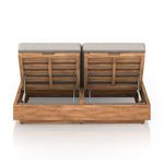 Rear view revealing the slatted teak backrests with metal hinges and supports