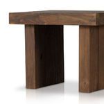 Side angle emphasizing thick wood top edges and wide slat construction of legs