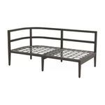 Empty sectional sofa aluminum frame showing grid bottom seating support and back slats
