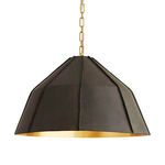 Pendant illuminated from front with visible gold leaf interior and soft graphite leather texture