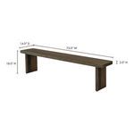 Dimension schematic of Monterey Bench showing 73 inch width, 18 inch height, and 14 inch depth