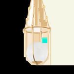 Isolated Verbank pendant against a soft cream background emphasizing orb and cage details