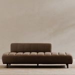 Bennett Daybed in rustic room setting with taupe fabric upholstery and natural light