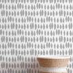 wallpaper applied on wall behind wicker stool and cushion, showing scale and room styling