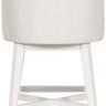 Back view of Ian Performance Wood Retro Swivel Base Stool showing full curved seat and crossed wooden frame legs