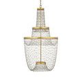 Chandelier showcasing the textured gold leaf finish on rings accented by hanging bead chains