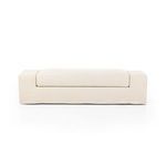 Rear elevation of bench revealing continuous slipcover covering entire frame