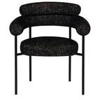 Portia black and salt-and-pepper blend polyester dining chair with rounded back and slim black metal legs