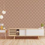Wallpaper applied in modern room with light wood floor, mid-century sideboard, and hanging pendant lights