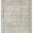 Traditional green and light gray rug with an intricate medallion pattern in cream, gold, blue, and charcoal accents