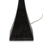 Bottom front view of textured black metal base with square footprint