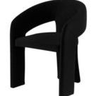 Three-quarter side view showing chair's curved armrest and thick cushioned seat