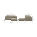 Diagram with dimensions of Zeppelin sectional: 50"W x 39.5"D x 28.5"H with ottoman and seating depth