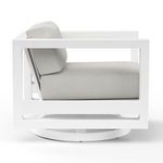 Profile side view of Newport Swivel Club chair showing cushion thickness and frame depth