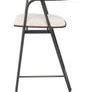 Side view showing the curved backrest's wooden finish and seat thickness of Gianni Counter Stool