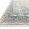 Close-up angled view showing detailed border and texture with a mix of blue, beige, and ivory tones
