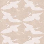 Wallpaper with large white paper crane birds in flight on a textured beige background, matte finish