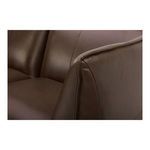 Detailed view of backrest corner seam and leather grain on sectional sofa