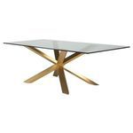 Couture Dining Table angled front view showing gold metal base structure and glass top thickness