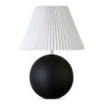 Tuve table lamp with white pleated shade and smooth black spherical polyresin base