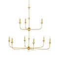 Chandelier on white background with gold chain visible, arms extending outward with candles