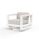 Newport Swivel Club Chair with low back and powder coated aluminum frame in Frost finish, light beige cushions