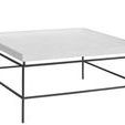Cocktail table shown at a diagonal angle highlighting metal base frame