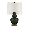 Kinnaird table lamp with the same shape and finish but white drum lampshade instead of beige