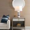Cameron Side Table styled in living room with lamp, circular mirror, decorative gold fish, and couch