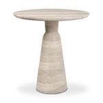 Two-tiered pedestal outdoor bar table with textured sandy grey cast concrete mimicking natural marble