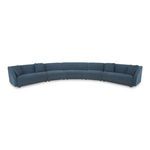Fraser 5 Piece Modular Sectional in blue polyester fabric with curved 60s and 70s-inspired design on low plinth base