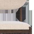 Close-up of beige nubby Busio Desert fabric on Arlan Coffee Bench seat and back