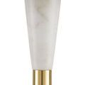 Brass midsection detail connecting upper and lower tapered white marble body segments