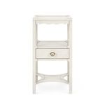 Front view of Sara 1-Drawer End Table highlighting drawer and scalloped apron