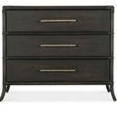 Straight-on front view highlighting symmetrical three drawer design and rope accents on corners