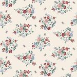 Cream wallpaper with matte finish featuring pastel pink, blue, white, deep red posy and daisy bouquets with butterflies