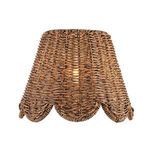 Kismet Polished Nickel Sconce featuring a woven rattan-like shade with scalloped edges, emitting warm light